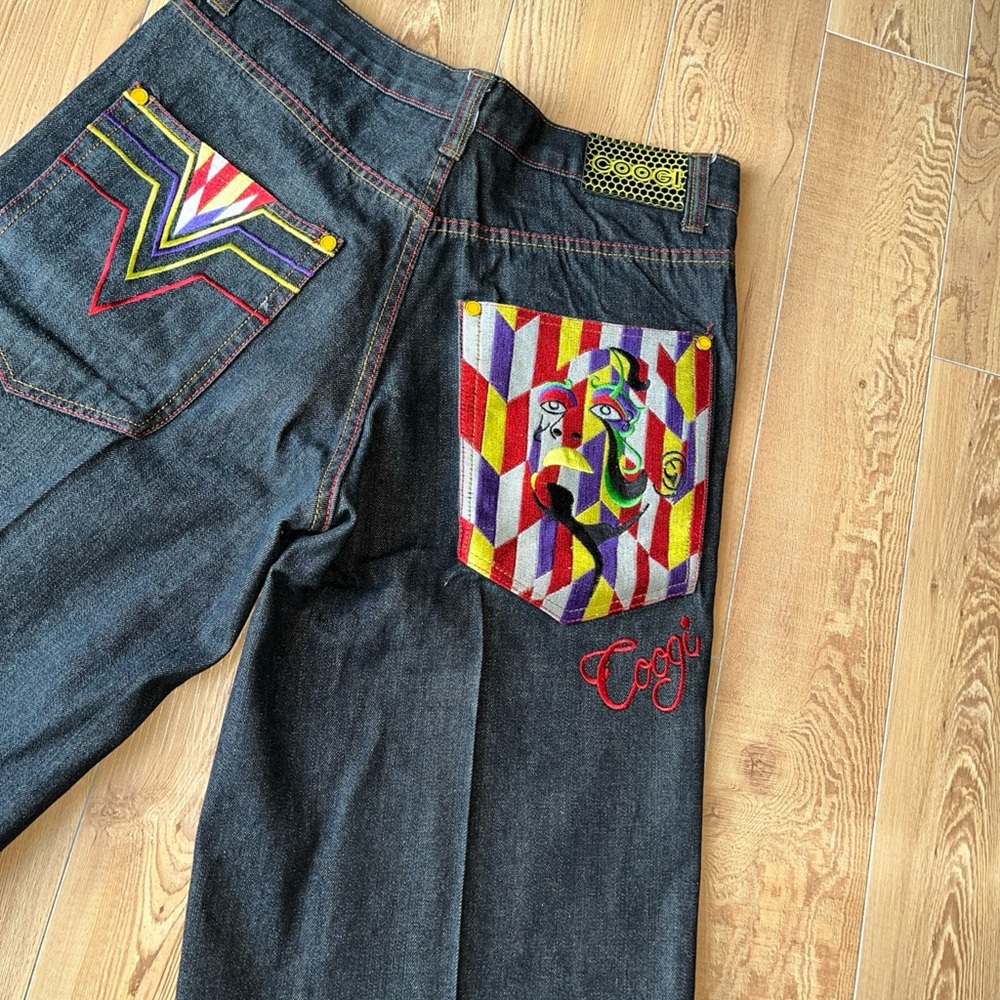 Coogi Men’s 36” Y2K Coogi Wide Leg Baggy Embroidered Jean Indigo Short - Picture 2 of 2